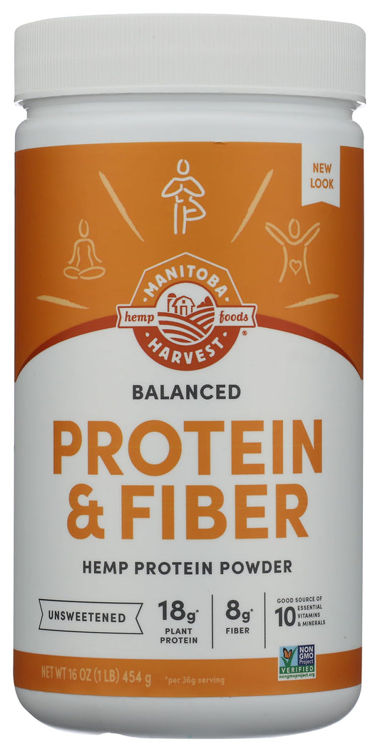 Manitoba Harvest Hemp Yeah Balanced Protein and Fiber Powder, Unsweetened, 16oz, with 15g protein, 8g Fiber and 2g Omegas 3&6 per Serving, Keto-Friendly, Preservative Free, Non-GMO, Packaging May Vary