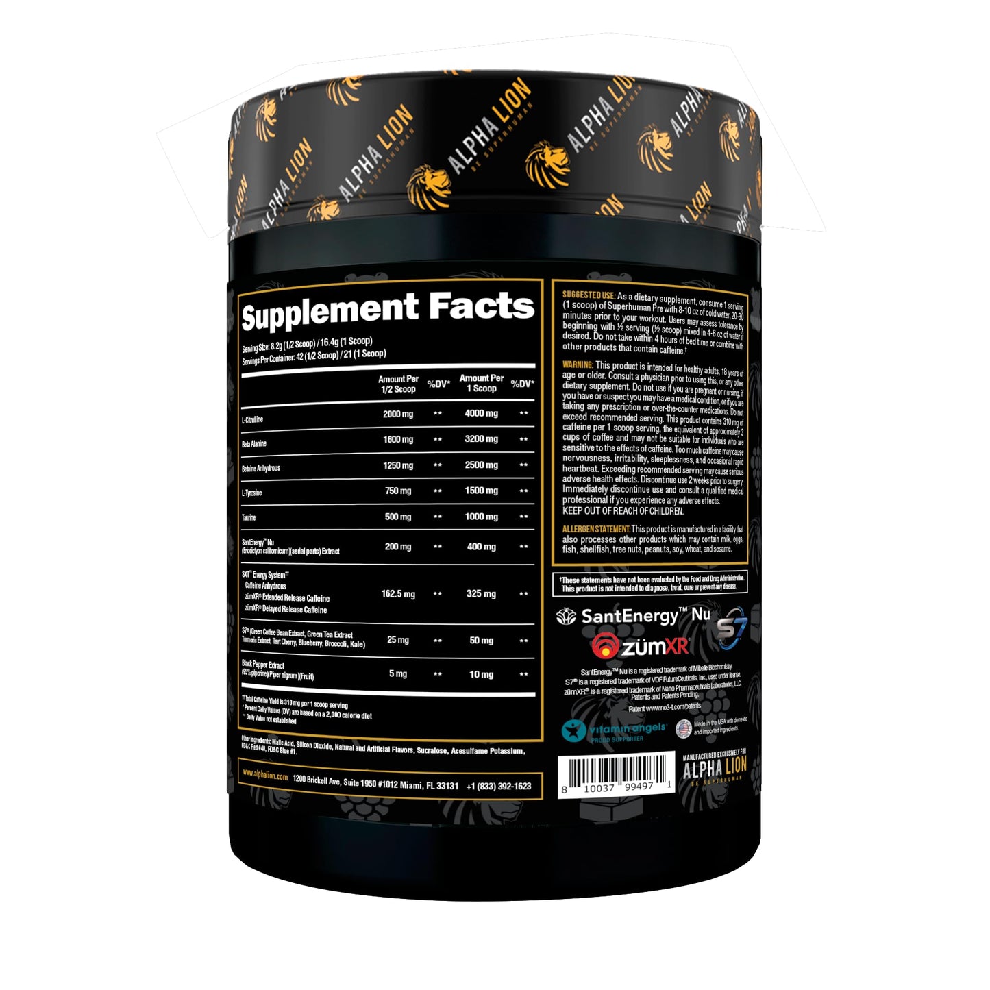 ALPHA LION Pre Workout Powder, Beta Alanine, L-Taurine & Tri-Source Caffeine for Sustained Energy & Focus, Nitric Oxide & Citrulline for Pump (21 Servings, Lion's Blood Flavor), Pack of 1