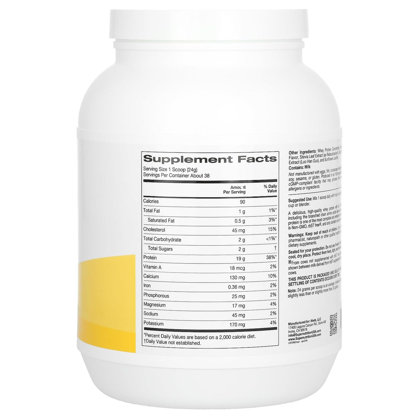 Super Nutrition Ultra Filtered Whey Protein Powder, Non-GMO, RBST Free, Vanilla, 2 lb (908 g)