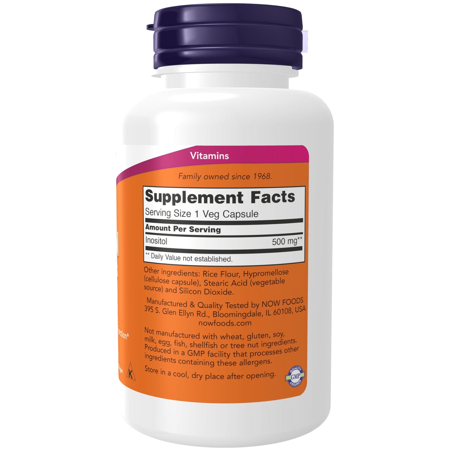 NOW Foods Supplements, Inositol 500 mg, Healthy Membrane Function*, Cellular Health*, 100 Veg Capsules