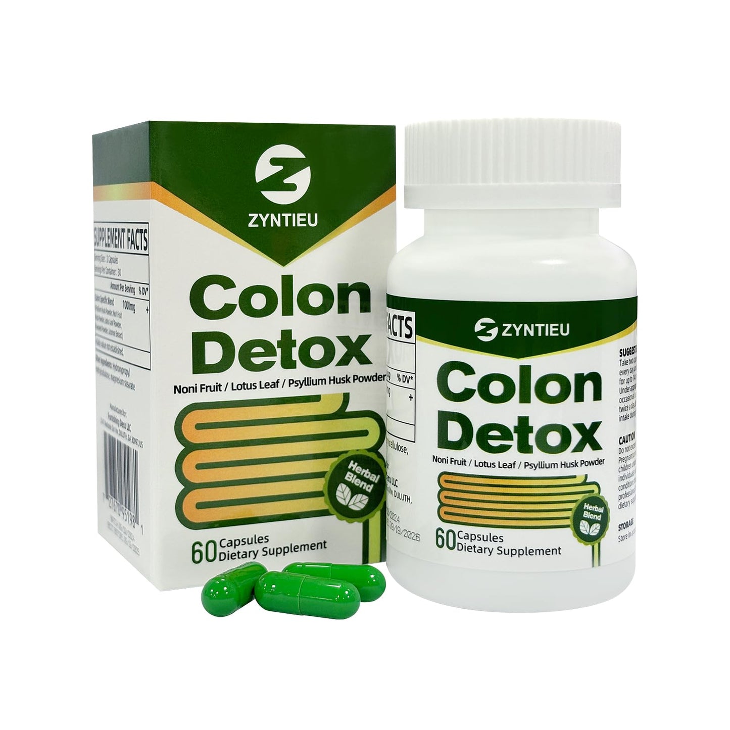 Zyntieu Colon Cleanser Detox Capsules, Gut Cleanse for Constipation Relief, Weight Management Capsules for Women & Men, Bowel Movement Supplements (60 Capsules)