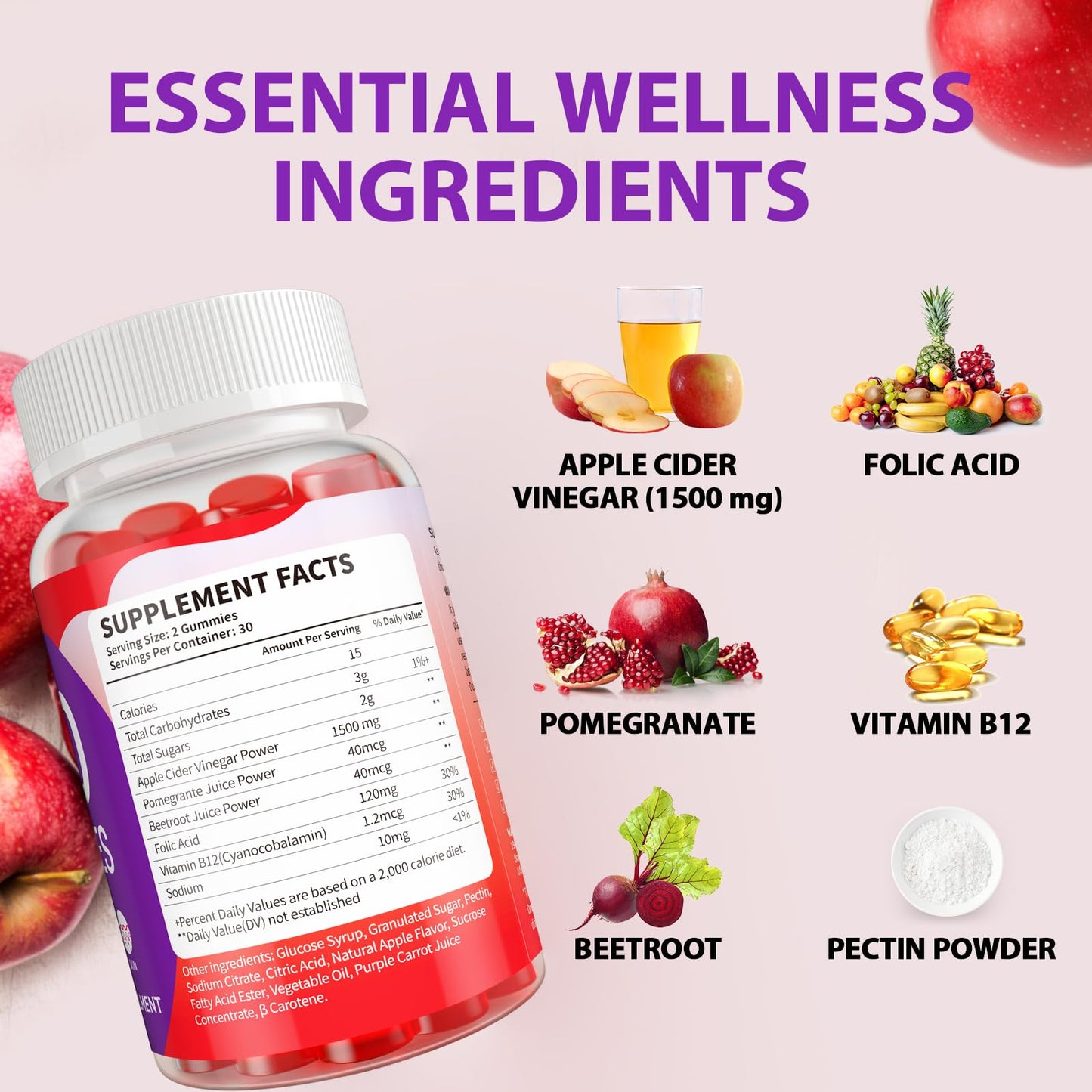 Keto ACV Gummies 1500mg Advanced Apple Cider Vinegar Gummies with B12, Boost Immue, Energy, and Digestive Health- Vegan, Gluten-Free