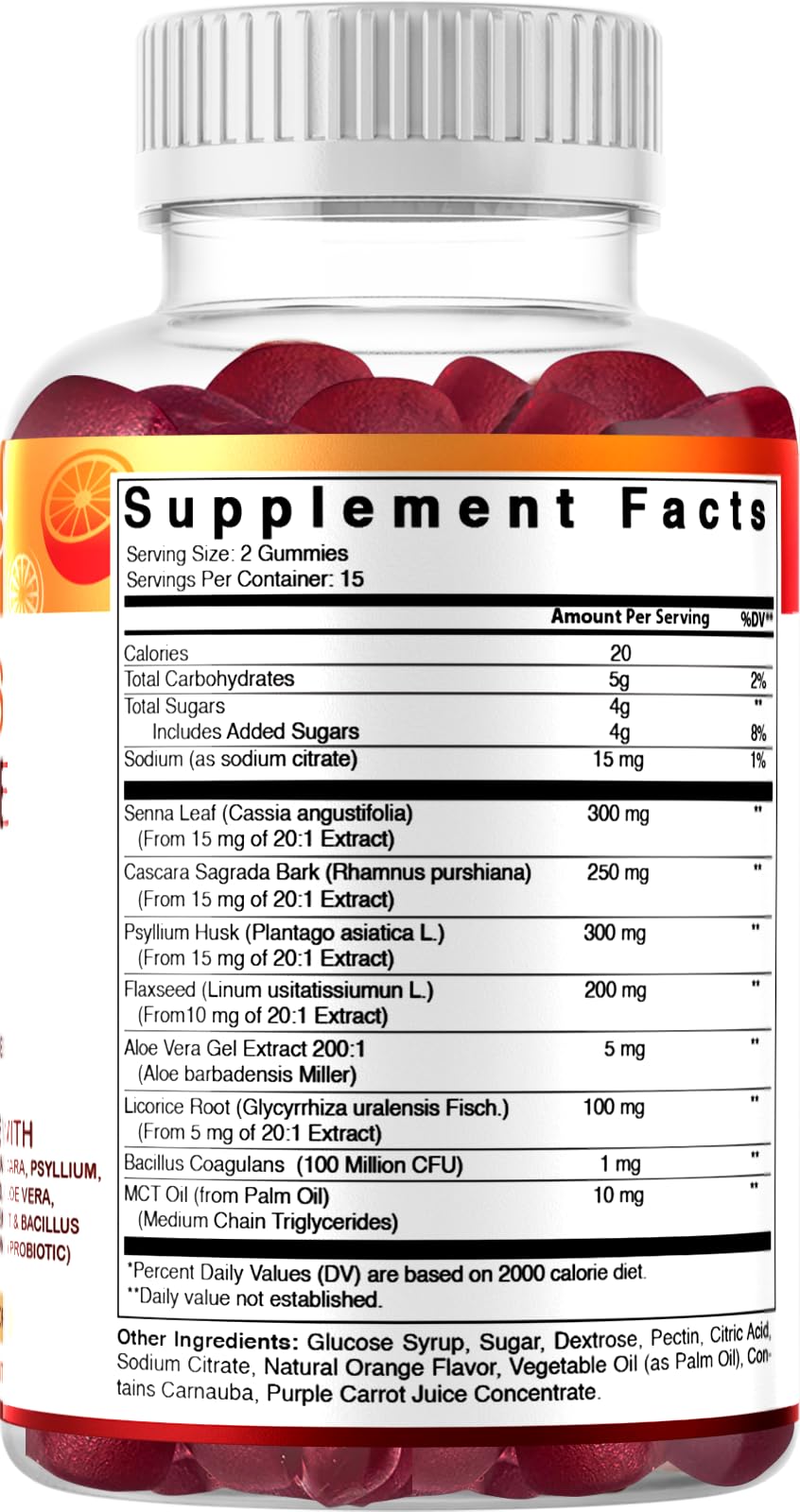 Vitamatic 15 Day Cleanse Gummies, Senna, Cascara, Psyllium, Flaxseed, Aloe Vera, Licorice, MCT, Probiotic