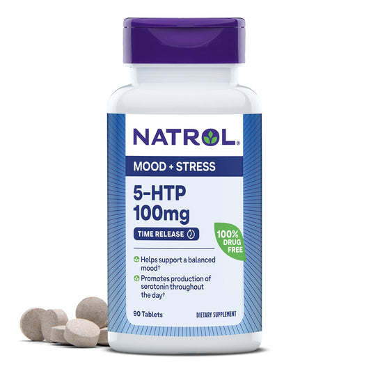 Natrol 5-HTP 100mg, Dietary Supplement Helps Support a Balanced Mood, Mood and Stress Support Supplement, 90 Time Release Tablets, 45-90 Day Supply