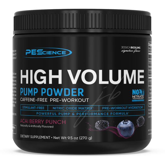 PEScience High Volume Nitric Oxide Booster Pump Pre Workout Powder, Acai Berry Punch, 36 Scoops, Caffeine Free