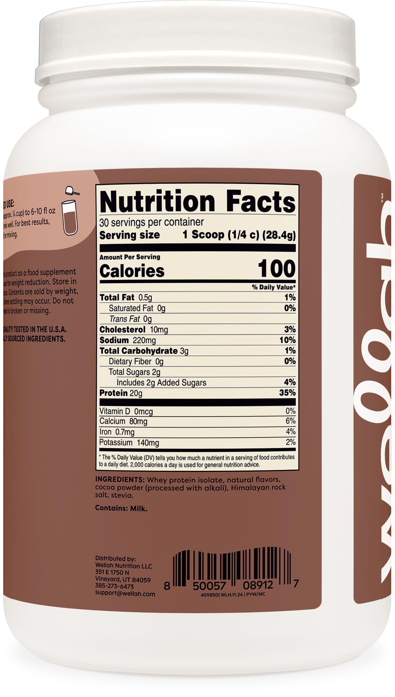 Wellah Protein Your Whey (30 Servings, Milk Chocolate Flavor) - Whey Protein Isolate Protein