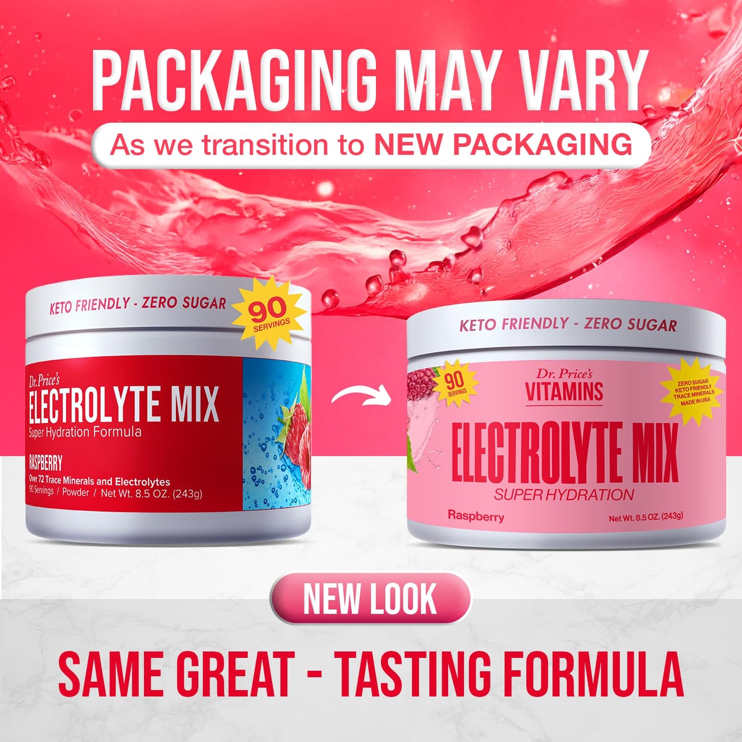 Dr. Price Electrolytes Powder No Sugar - Electrolyte Mix - Hydration Drink - Keto Electrolytes - Fasting Electrolytes - Water Enhancer, Non-GMO, Gluten Free, Sports Drink - 90 Servings - Raspberry