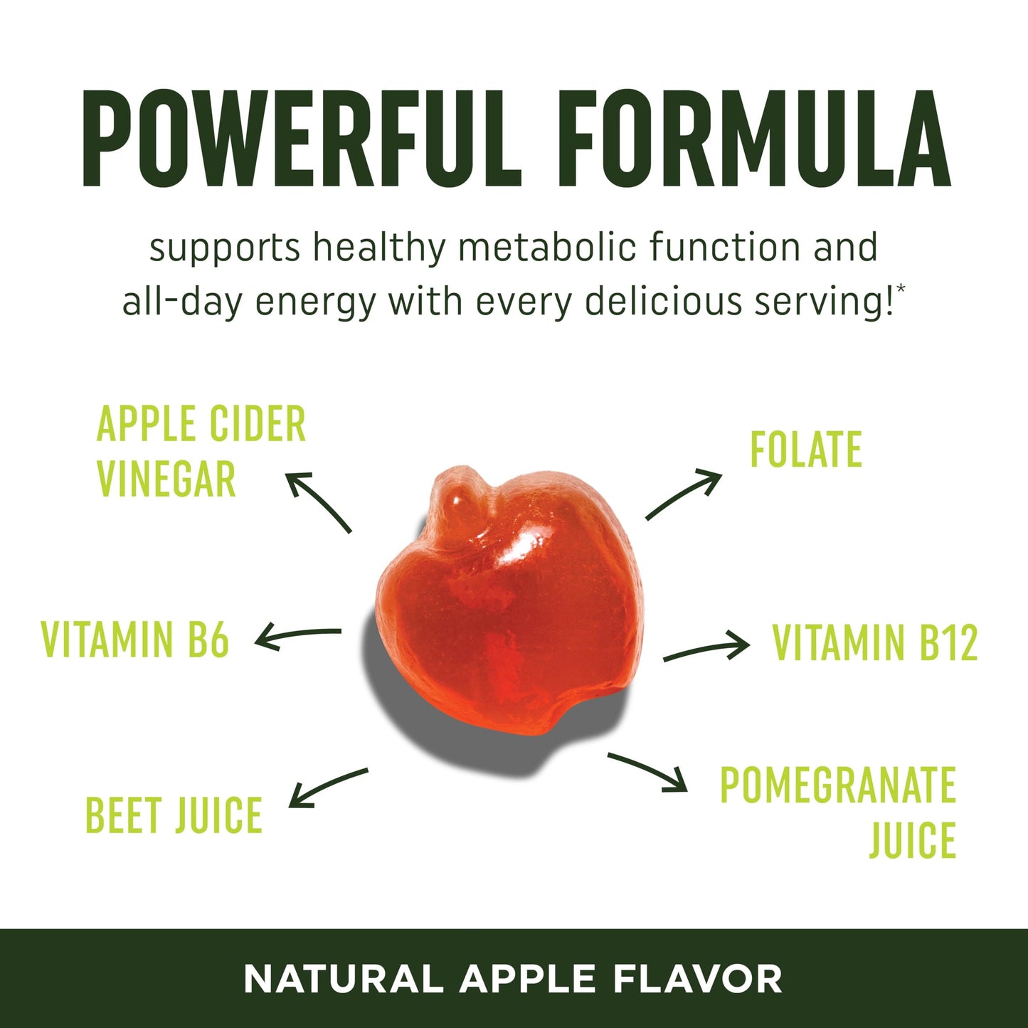 Metabolism Gummies with Apple Cider Vinegar | Energy, Digestion & Lean Body Mass Support | Apple Cider Vinegar Gummies with The Mother, B12 & Folate | Metabolism Support for Women & Men | 60 Ct.