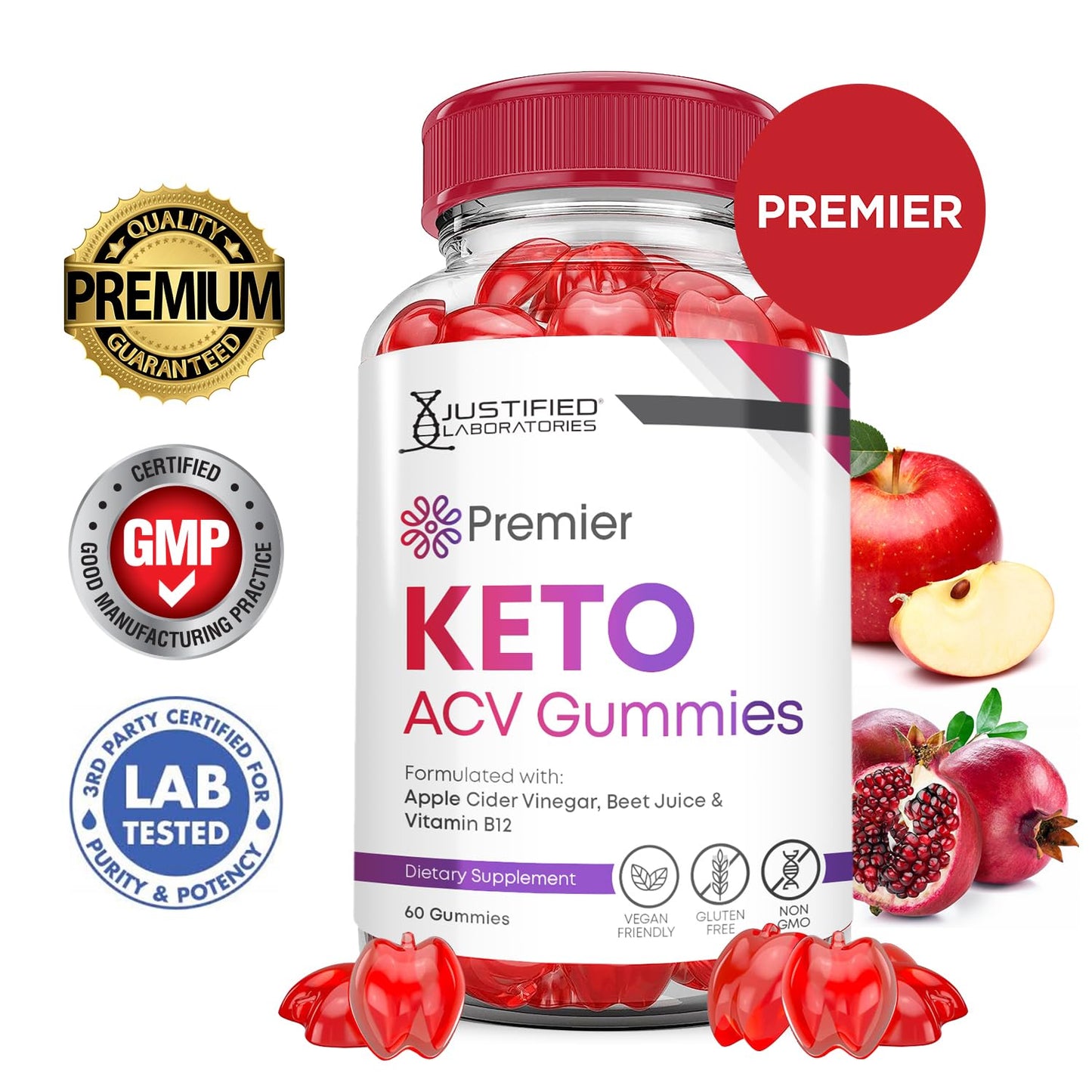 (2 Pack) Premier Keto ACV Gummies Premier Keto Gummies Advanced 1000MG Apple Cider Vinegar Formulated with Pomegranate Beet Juice Powder B12 Vegan Non GMO 120 Gummys
