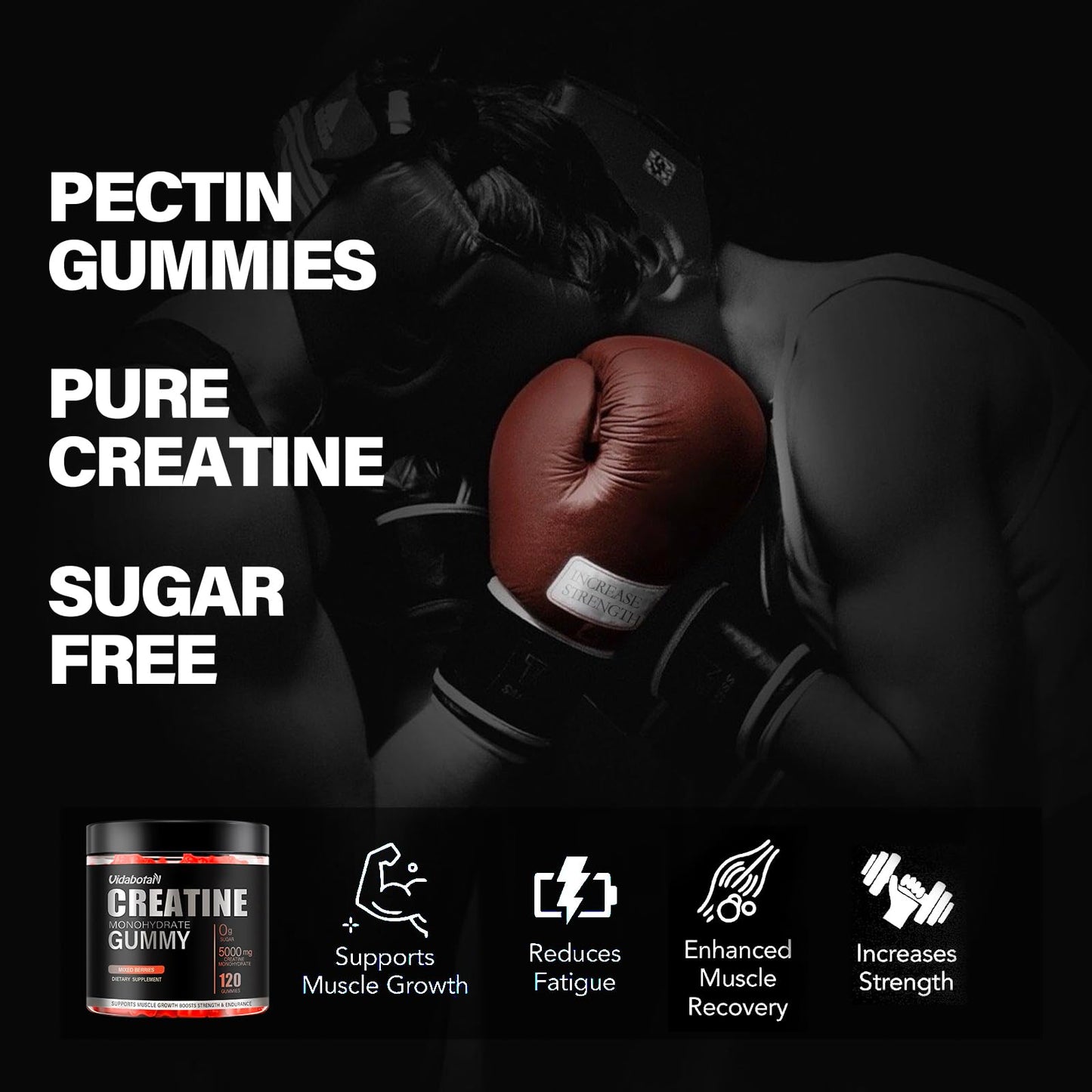 Sugar Free Creatine Monohydrate Gummies 5000mg for Men & Women- Chewables Creatine Monohydrate with L-Taurine, B6, B12 for Muscle Growth and Strength, Vegan, Natural Mixed Berry Flavor, 120 Count