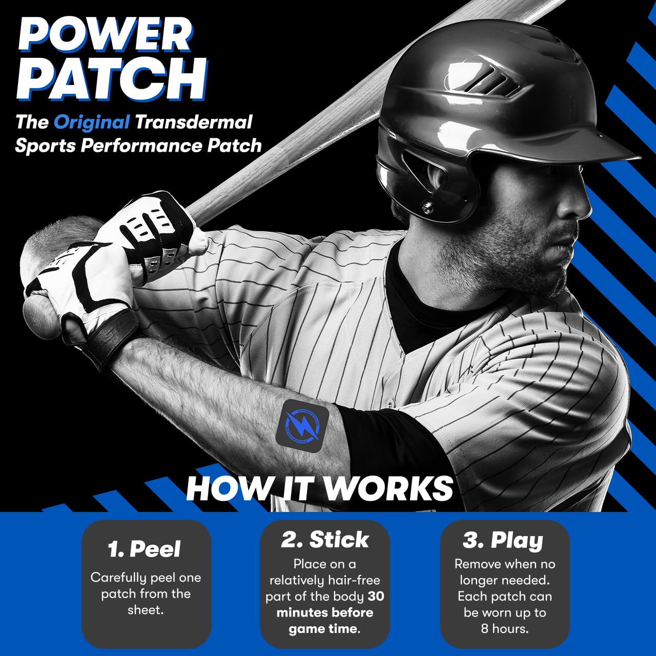 MY POWER PATCH Sports Performance Patches, Vitamin Patch for Increased Energy, Stamina, Focus, Improved Muscle Function, Reduced Muscle Fatigue, with Botanicals, 30 Pack, for Optimal Athletic Results