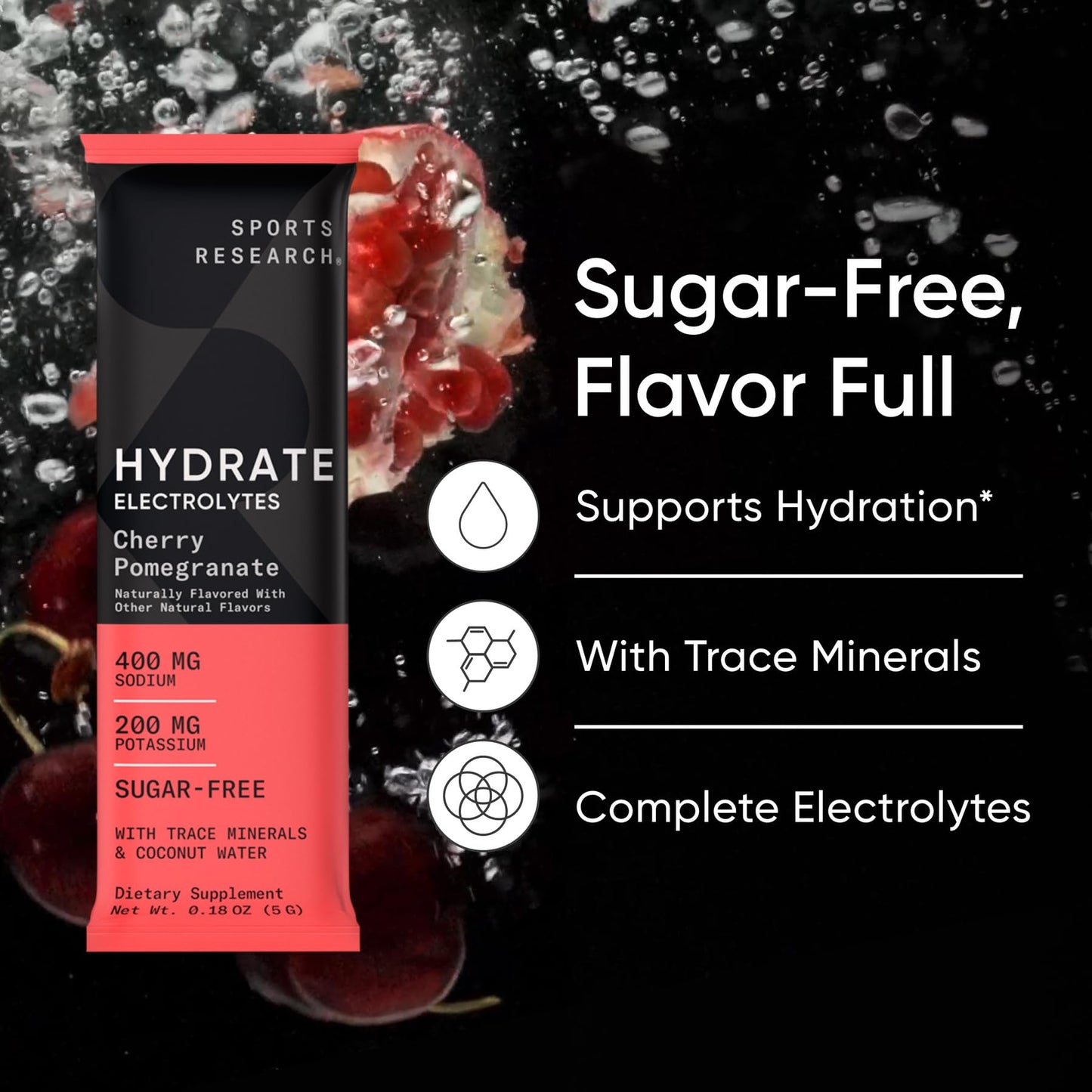 Sports Research® Hydrate Electrolytes Powder Packets - Sugar-Free & Naturally Flavored with Vitamins, Minerals, and Coconut Water - Supports Hydration - 16 Packets - Variety Pack