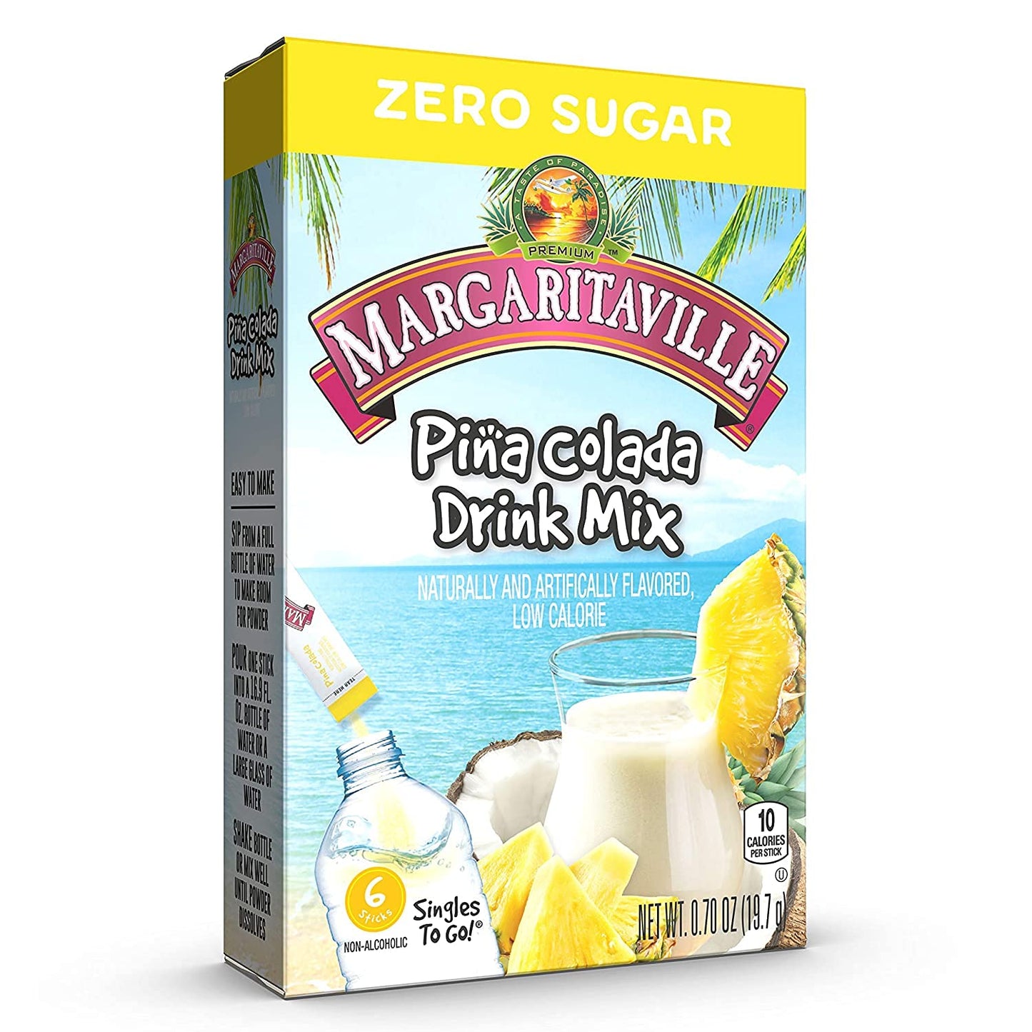 Margaritaville Singles To Go Water Drink Mix  Pina Colada Flavored NonAlcoholic Powder Sticks 6 CT 070 Ounce Pack of 4
