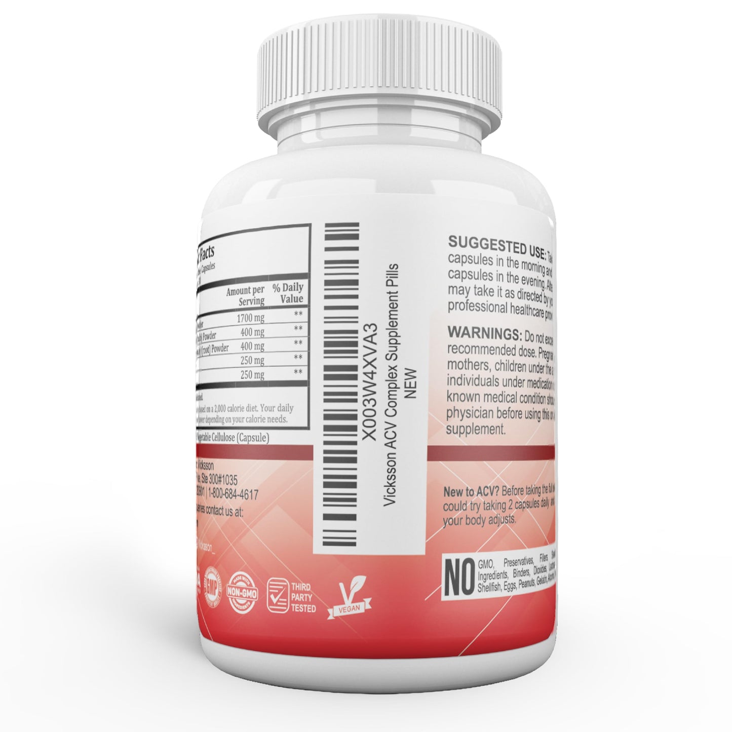 Vicksson Apple Cider Vinegar Pills 1700 mg of ACV with Garlic, Ginger, Lemon & Honey for Weight, Detox, Cleanse, Appetite, Bloating, Metabolism & Immune Support | 120 Capsules