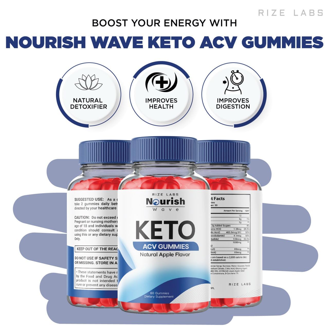 rize labs - Nourish Wave Keto ACV Gummies Supports Advanced Weight Loss, for Improved Digestion, Stamina and Endurance (120 Gummies)