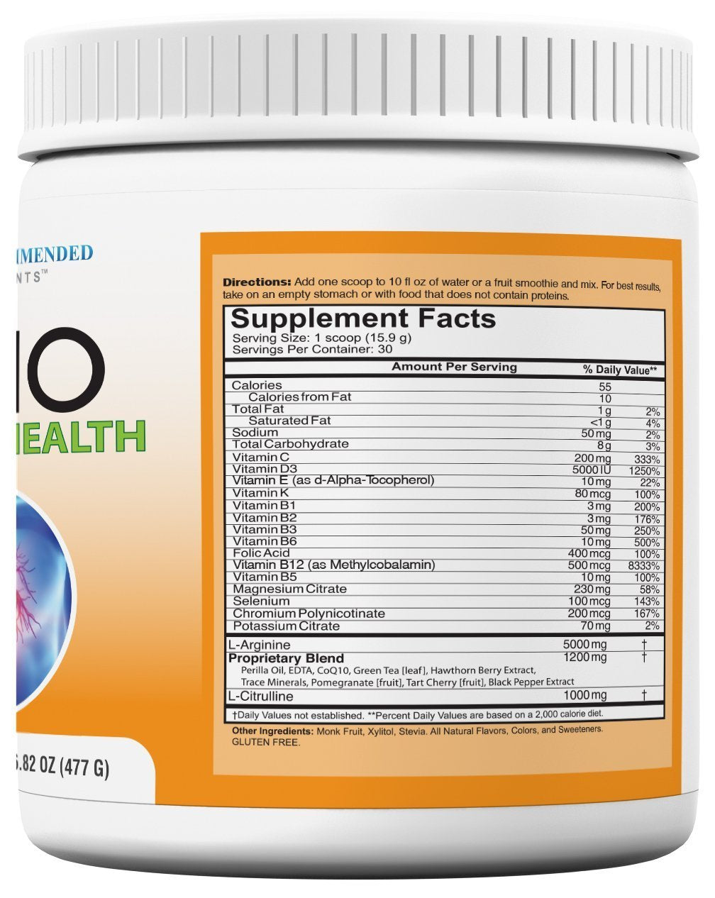 DOCTOR RECOMMENDED SUPPLEMENTS Cardio Heart Health Powder - L-Arginine Supplement 5000mg & L-Citrulline 1000mg, (Pack of 3-16.82 oz / 50.46 oz)