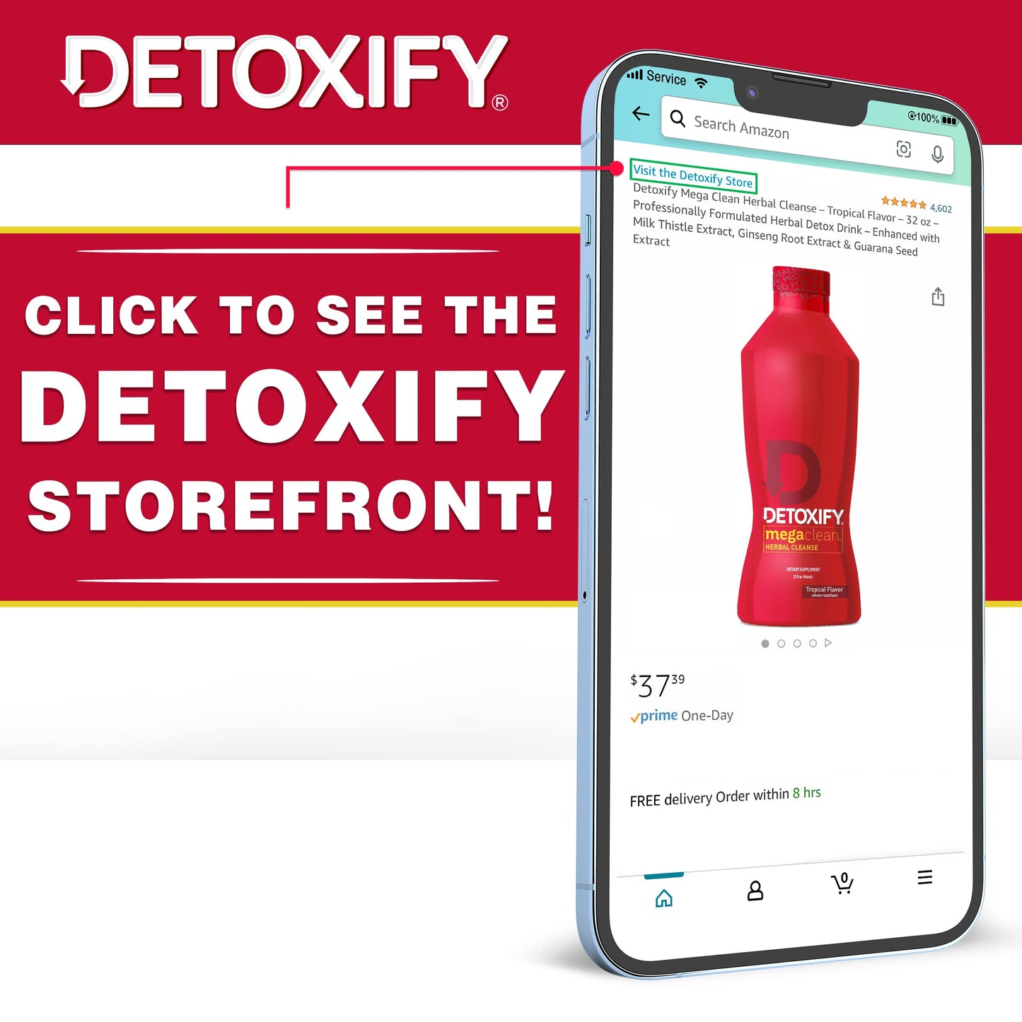 Detoxify - Xxtra Clean Herbal Cleanse Detox Drink - Full Body Cleanse Detox for Women and Men - Same Day Results - Enhanced with Ginseng Extract & Milk Thistle Extract - Plus Sticker