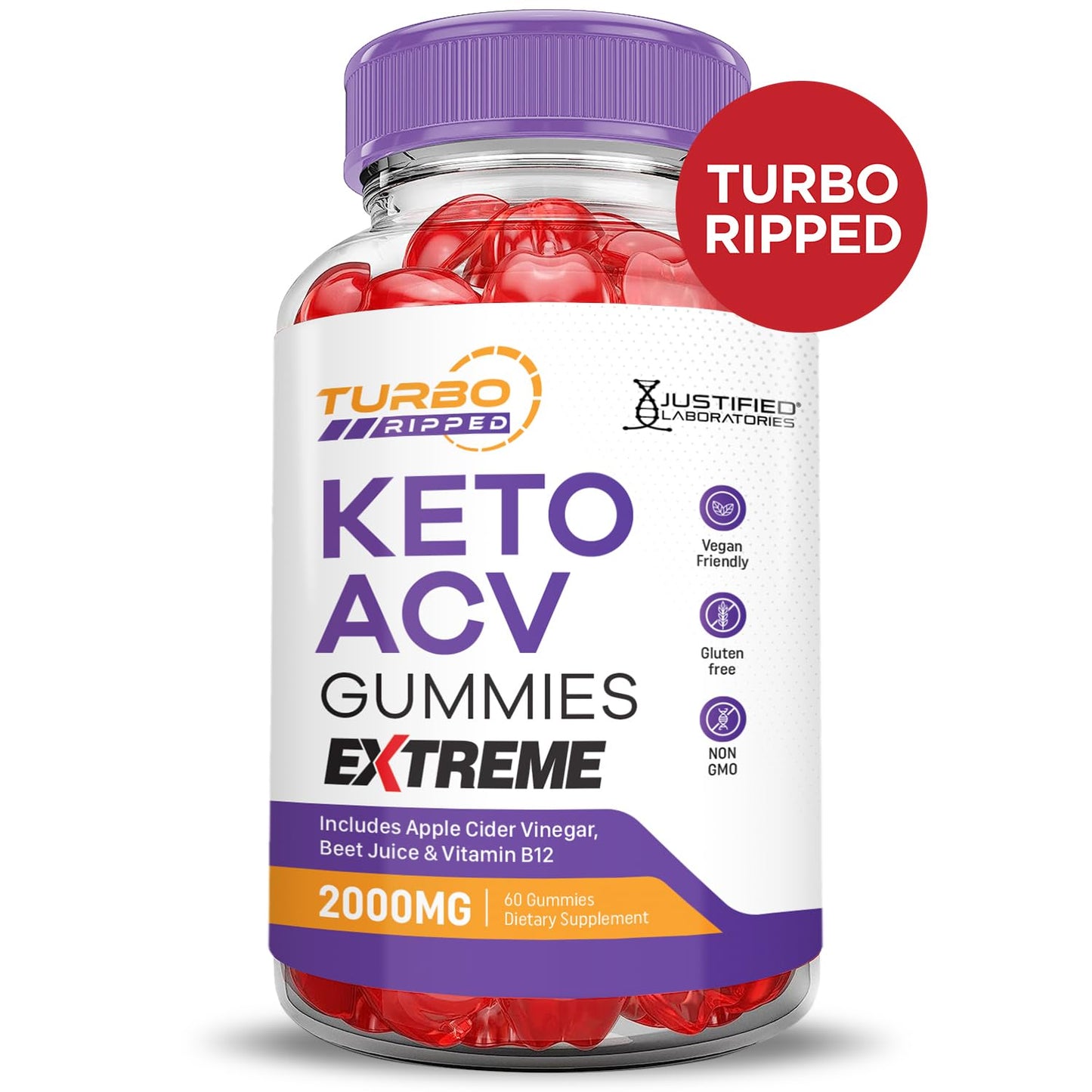 Turbo Ripped Keto ACV Gummies Extreme 2000MG Turbo Ripped Keto Gummies Apple Cider Vinegar Formulated with Pomegranate Beet Juice Powder B12 Vegan Non GMO 60 Gummys