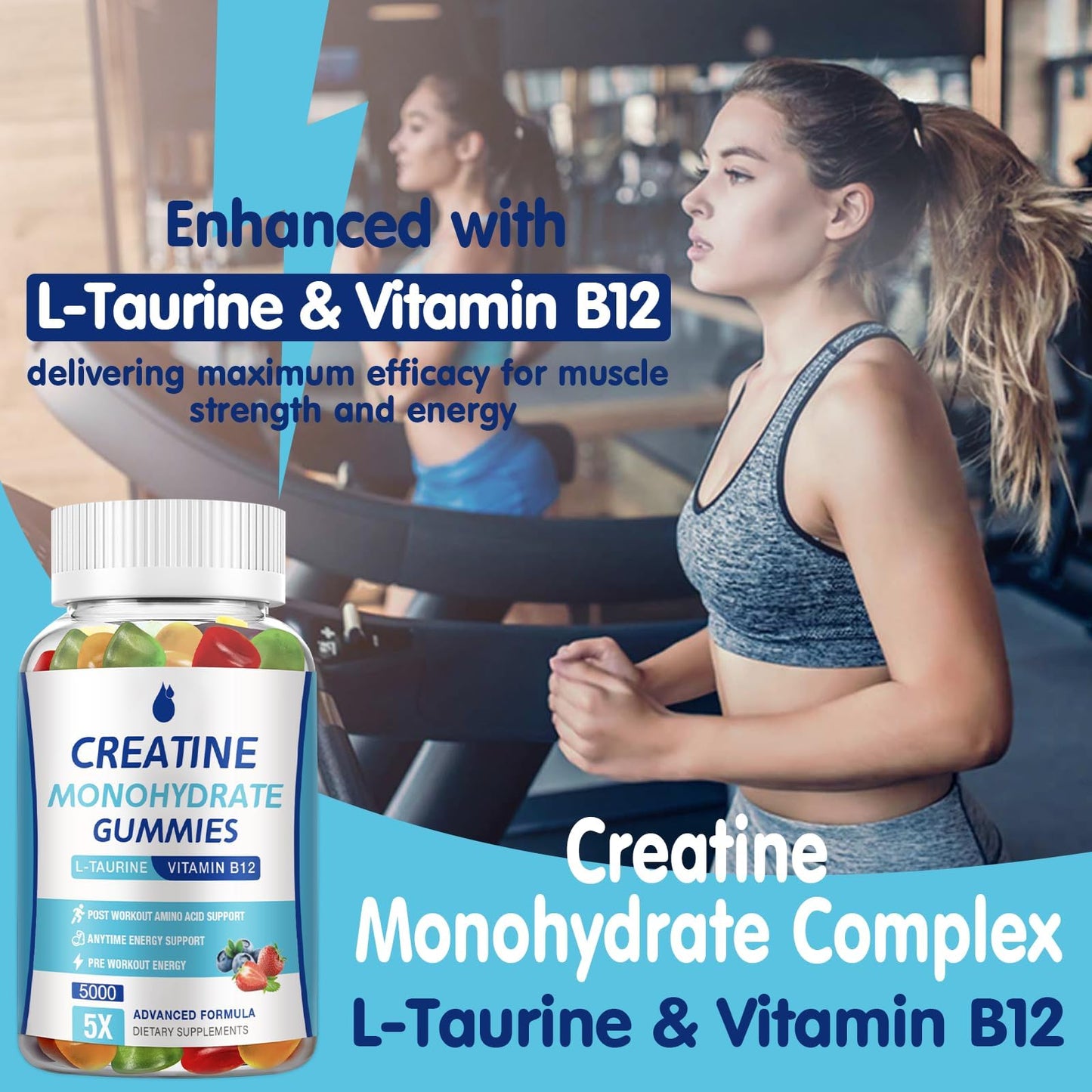 MaxHemp Creatine Monohydrate Gummies 5000mg Creatine for Women & Men 2 Packs, Creatine Monohydrate Chew for Boost Focus, Muscle Strength, 5g Creatine Monohydrate per Serving, Sugar Free, Vegan
