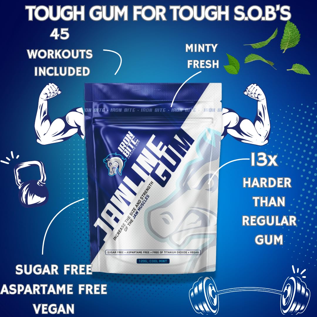 Iron Bite Jawline Gum 25 month supply Hard Chewing Gum For Strong Jawline Sugar Free Mewing Gum Mint Chewing Gum For Jaw Training