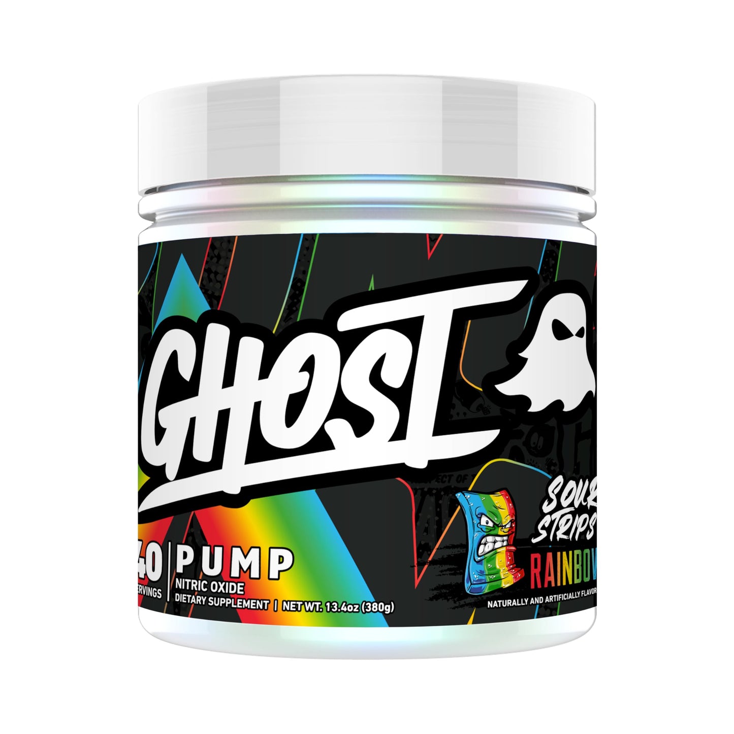GHOST Pump Nitric Oxide Powder, Sour Strips Rainbow - 40 Servings - Sugar & Stim-Free Pre-Workout Supplements - L-Citrulline, Arginine Nitrate & L-Glutathione - Soy & Gluten-Free, Vegan