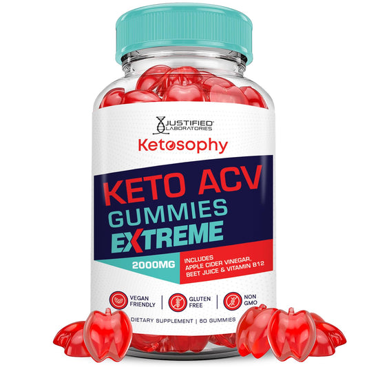 Ketosophy Keto ACV Gummies Extreme 2000MG Ketosophy Keto Gummies Advanced Formula Apple Cider Vinegar with Pomegranate Beet Juice Powder B12 Vegan Non GMO 60 Gummys