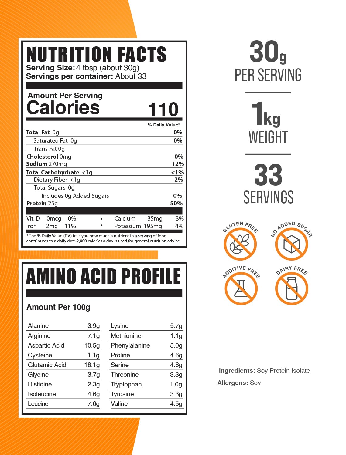 BulkSupplements.com Soy Protein Isolate Powder - Soy Protein Powder, Vegan & Gluten Free, Unflavored, 30g per Serving, 1kg (2.2 lbs) (Pack of 1)