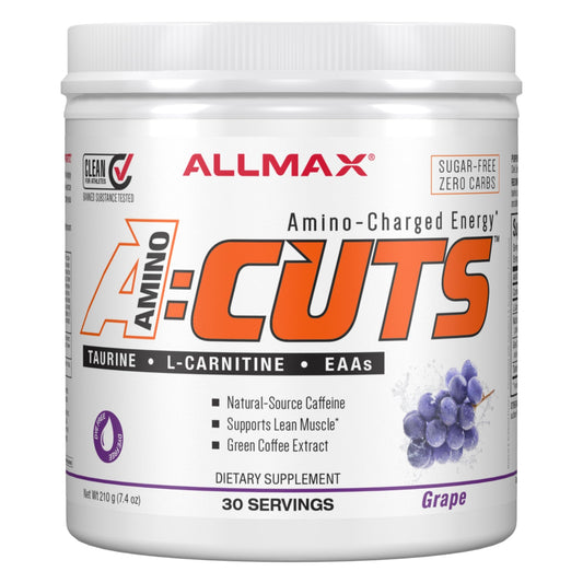 ALLMAX Nutrition AMINOCUTS (ACUTS), Amino-Charged Energy Drink with Taurine, L-Carnitine, Green Coffee Bean Extract, Grape Escape, 30 Servings