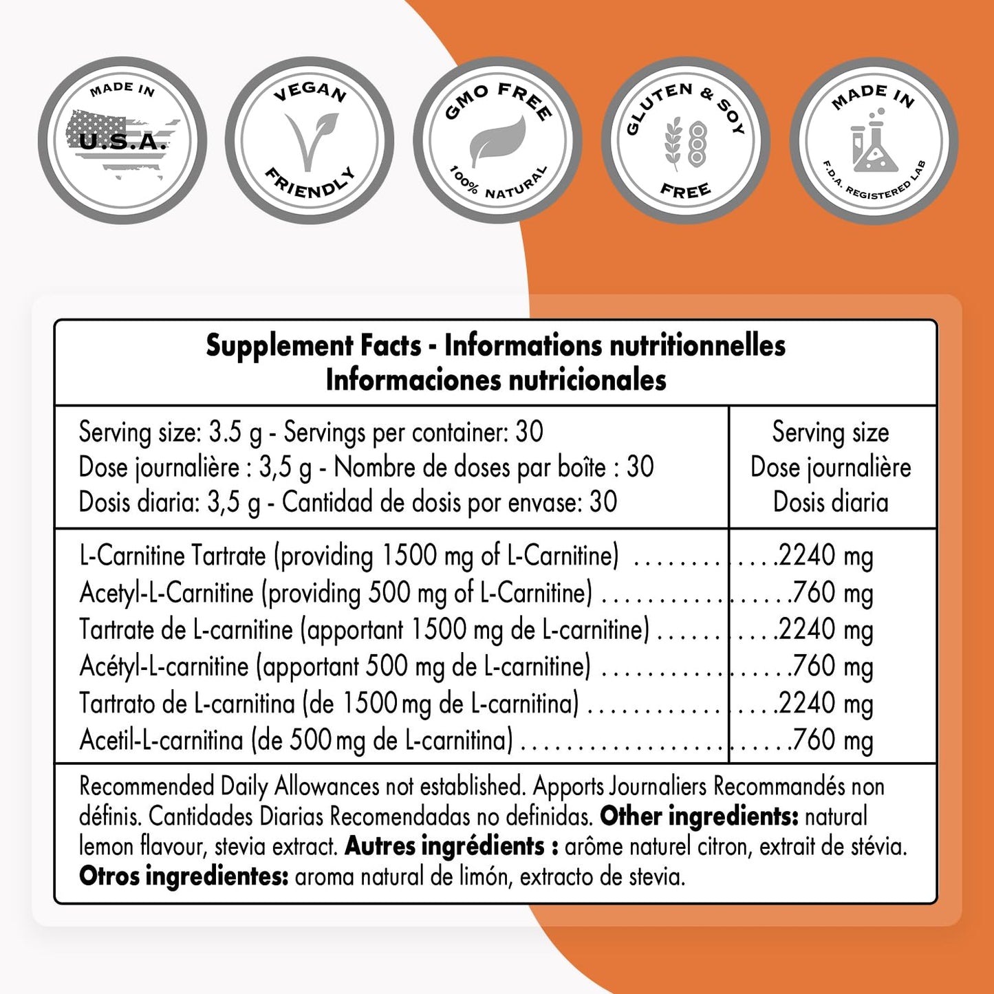 Supersmart - L-Carnitine Formula - with Acetyl & Tartrate - Amino Acids - Muscle Recovery & Sport Performance Supplement | Non-GMO & Gluten Free - 105 g