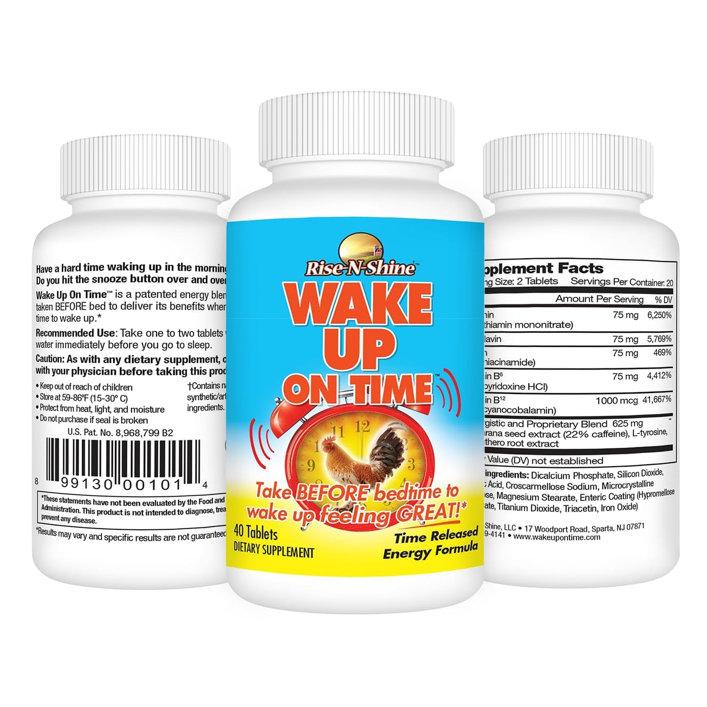 Rise-N-Shine Wake Up On Time Energy Supplement to Help Boost Your Mornings with Alertness & Focus for a Productive Day with Natural Caffeine & More - 40 Tablets