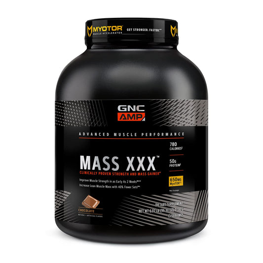 GNC AMP Mass XXX Mass Gainer Protein Powder | 50g Protein | Targeted Muscle Building and Workout Support Formula with MyoTor, BCAA and Creatine | Chocolate | 13 Servings