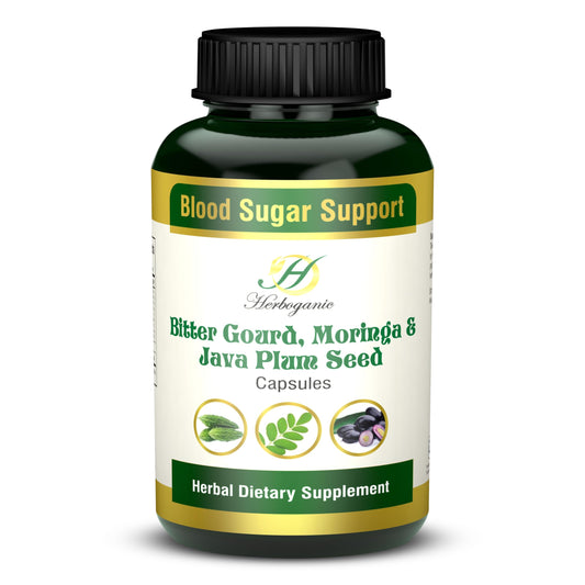 HERBOGANIC Bitter Gourd Moringa and Java Plum Seed Capsules | 500mg |All Natural Detoxification | 60 Capsules