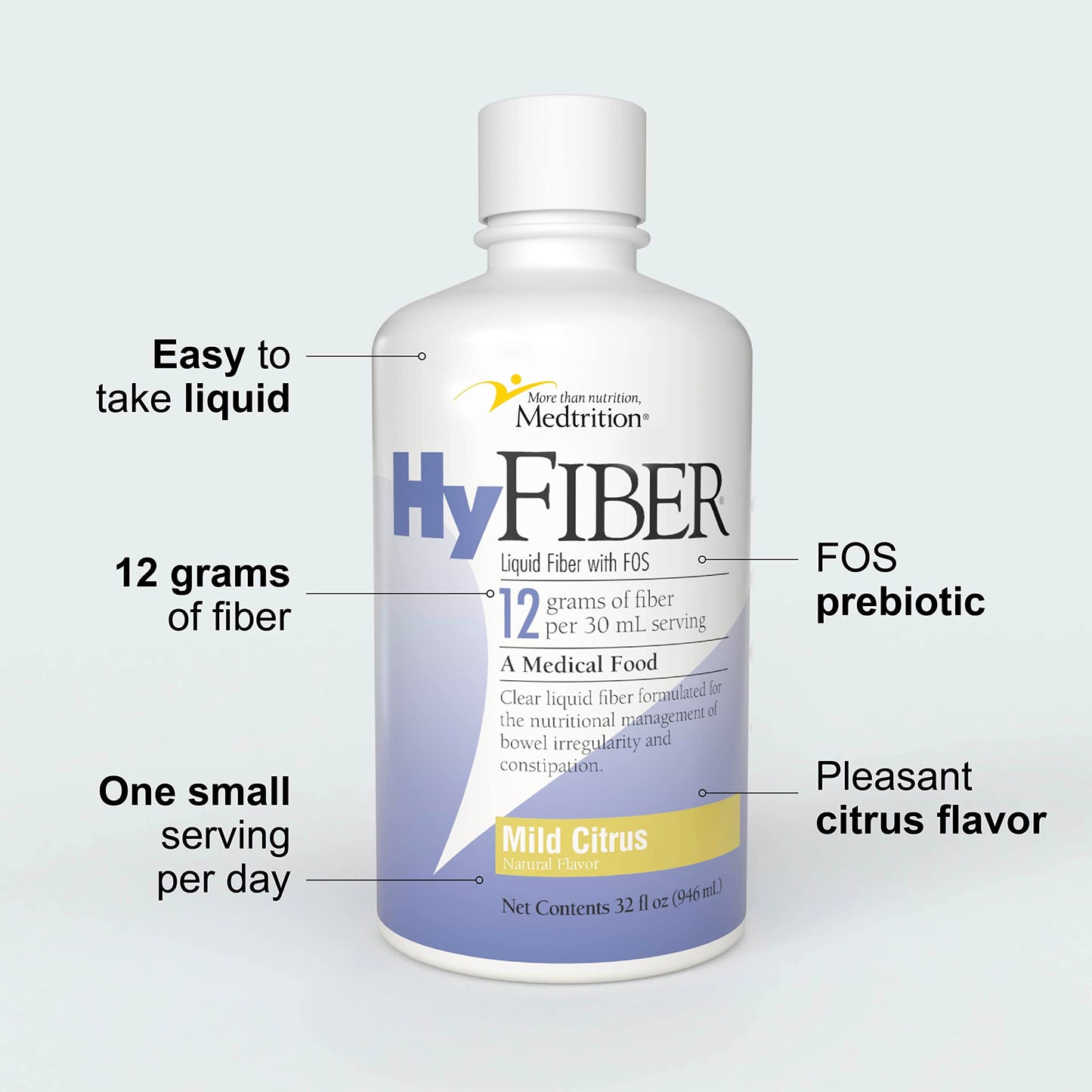 Medtrition HyFiber Daily Liquid Fiber for Regularity and Soft Stools, 12 Grams Soluble Fiber, 32 fl oz 1 Bottle