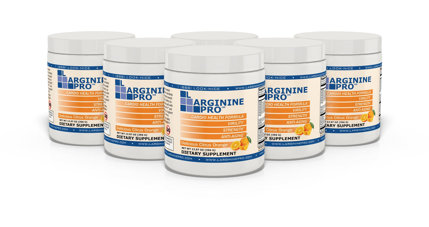 L-ARGININE PRO | L-arginine Supplement Powder | 5,500mg of L-arginine Plus 1,100mg L-Citrulline (6 Jars, Orange)