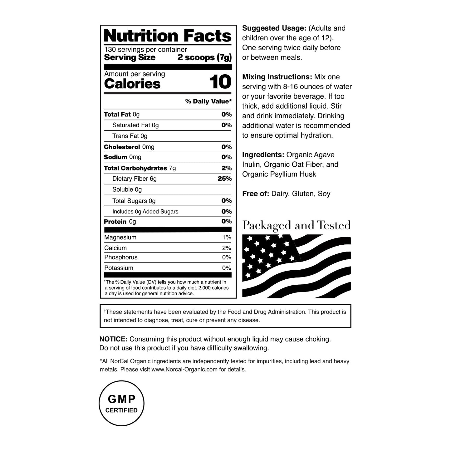 Norcal Organic Fiber - 2lbs | Prebiotics & Psyllium Husk Blend | Gluten-Free, Non-GMO, Soluble & Insoluble Fiber Supplement