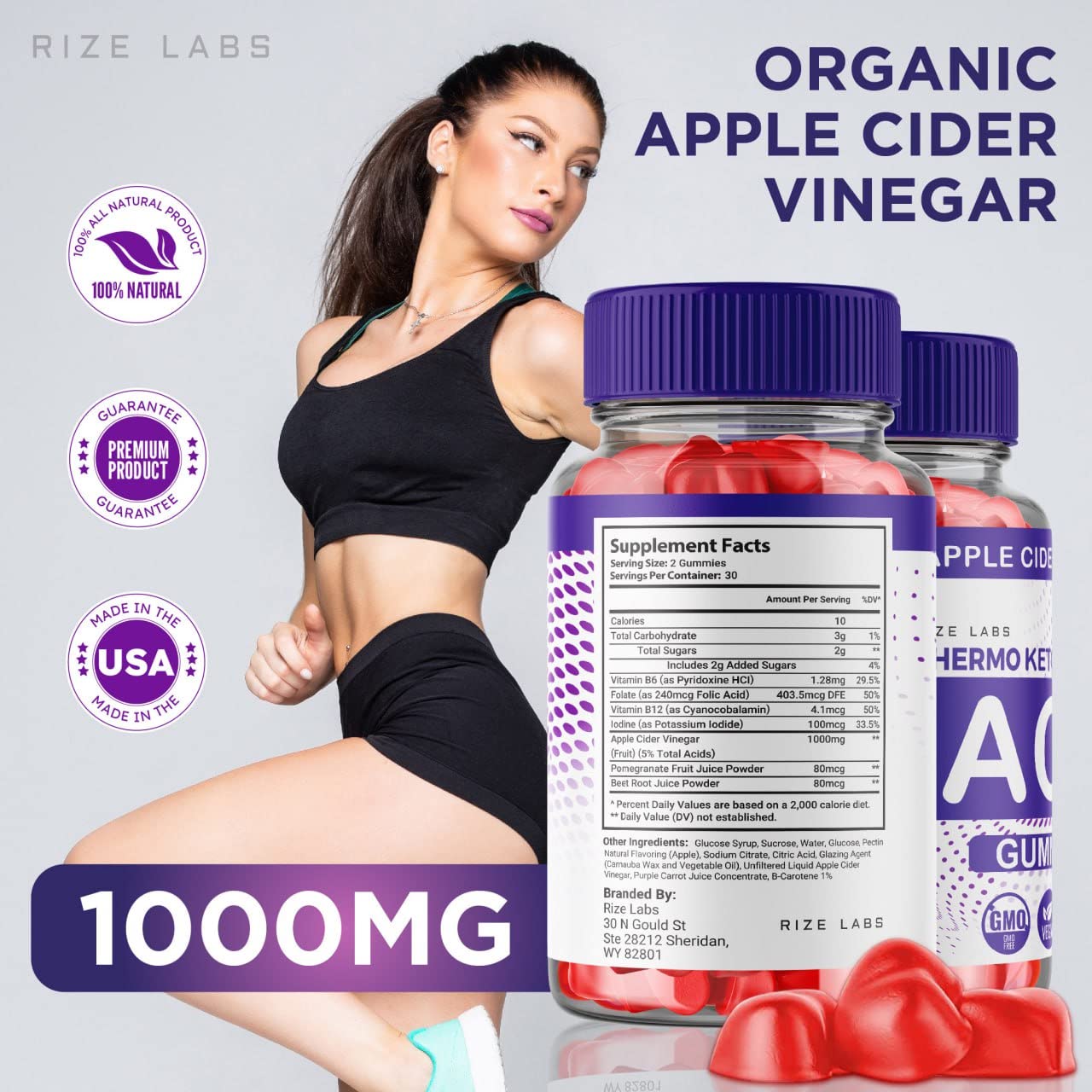 rize labs - Thermo Keto ACV Gummies for Advanced Weight Loss with Apple Cider Vinegar, Supplement Helps in Reducing Belly Fat, for Extra Strength (120 Gummies)