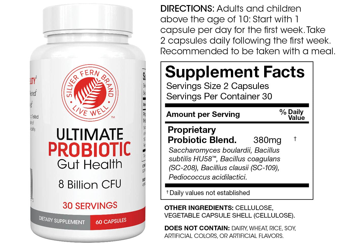 Silver Fern Gut Rehab Kit - 30 Day Supply - Cleanse Daily (1 Bottle = 120 Capsules) & Ultimate Probiotic (1 Bottle = 60 Capsules) - Immunoglobulins & Spore Forming Probiotics