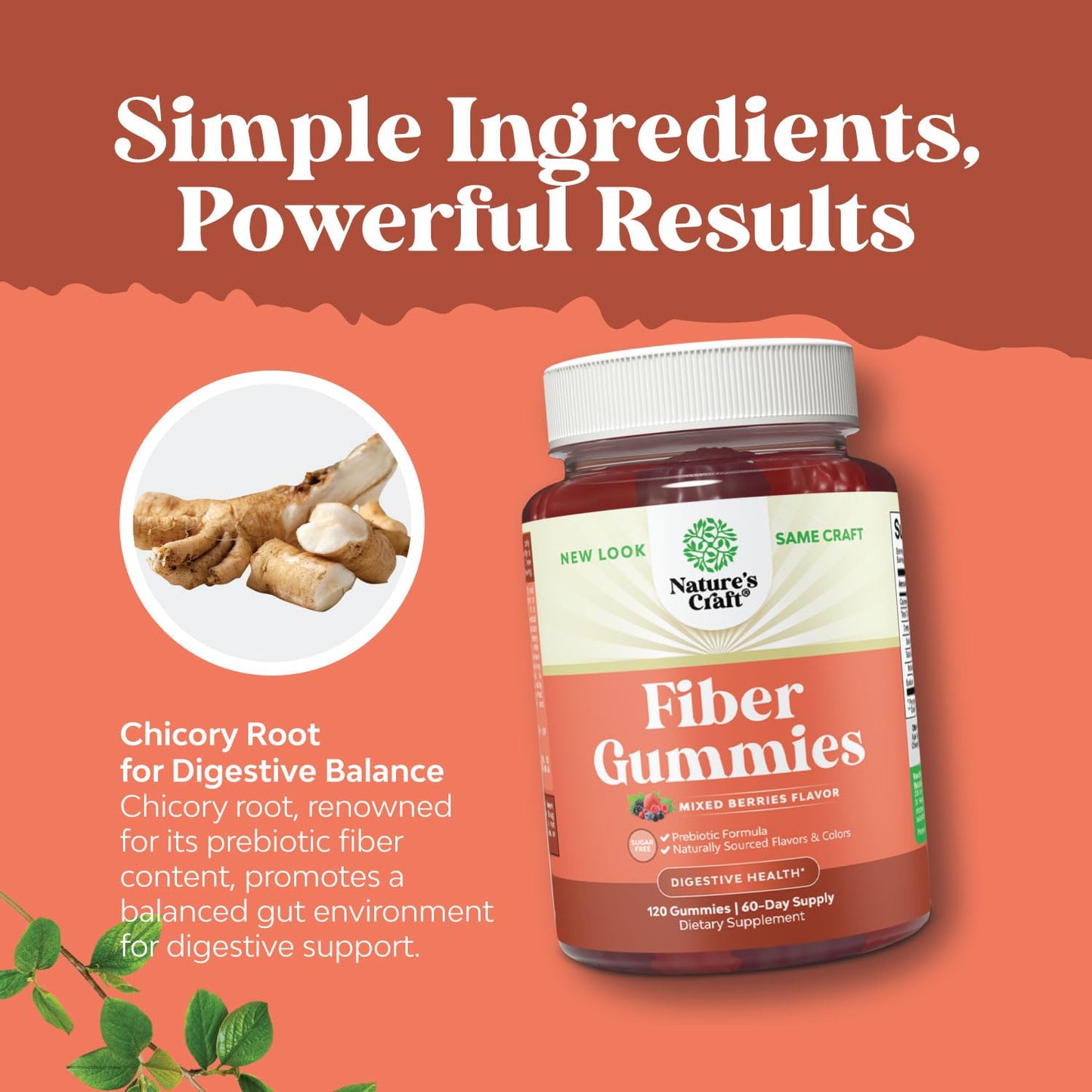 Fiber Gummies for Adults - Chicory Root Supplement with Prebiotic Support for Gut & Digestive Health - Soluble Digestion Capsules for Stomach Regulation & Immune Aid - Sugar Free & Vegan - 120 Count