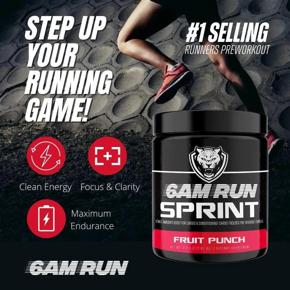 6AM Run Pre Workout Supplement for Runners - Amino Energy Powder with Creatine, L-Citrulline & BCAAs - Pre-Workout for Running Endurance & Focus - Energy Supplement for Men & Women - Lemonade