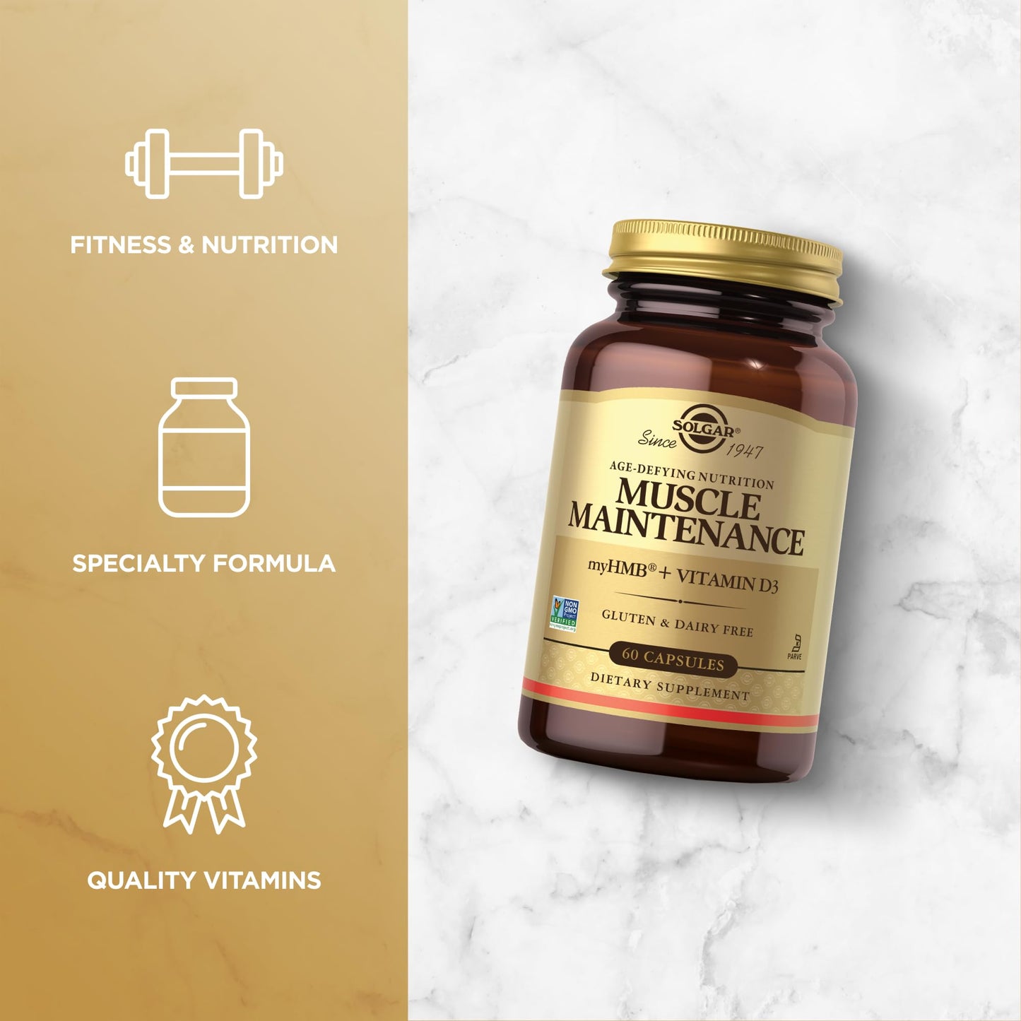 Solgar Muscle Maintenance Age-Defying Nutrition for Men & Women-Support Muscle Mass with HMB (β-Hydroxy βmethylbutyrate) and 125% Daily Value of Vitamin D, Soy and Gluten Free, 20 Servings