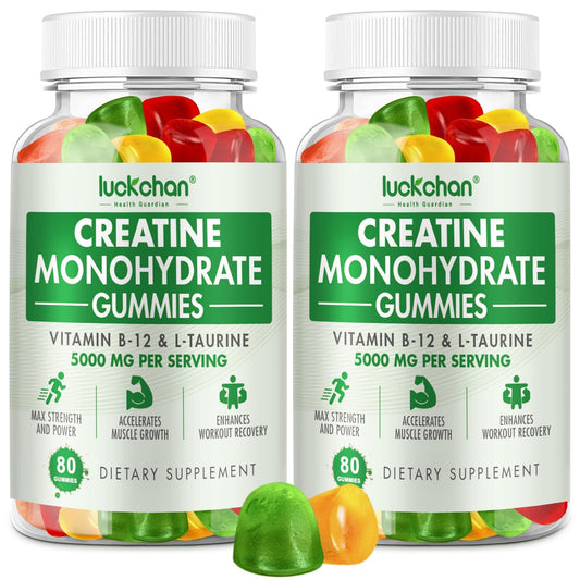 LUCKCHAN Creatine Monohydrate Gummies 5000mg for Men & Women (2 Pack) - Chewables Creatine Monohydrate for Muscle Strength, Muscle Builder, Energy Boost, 160 Count Pre-Workout Supplement