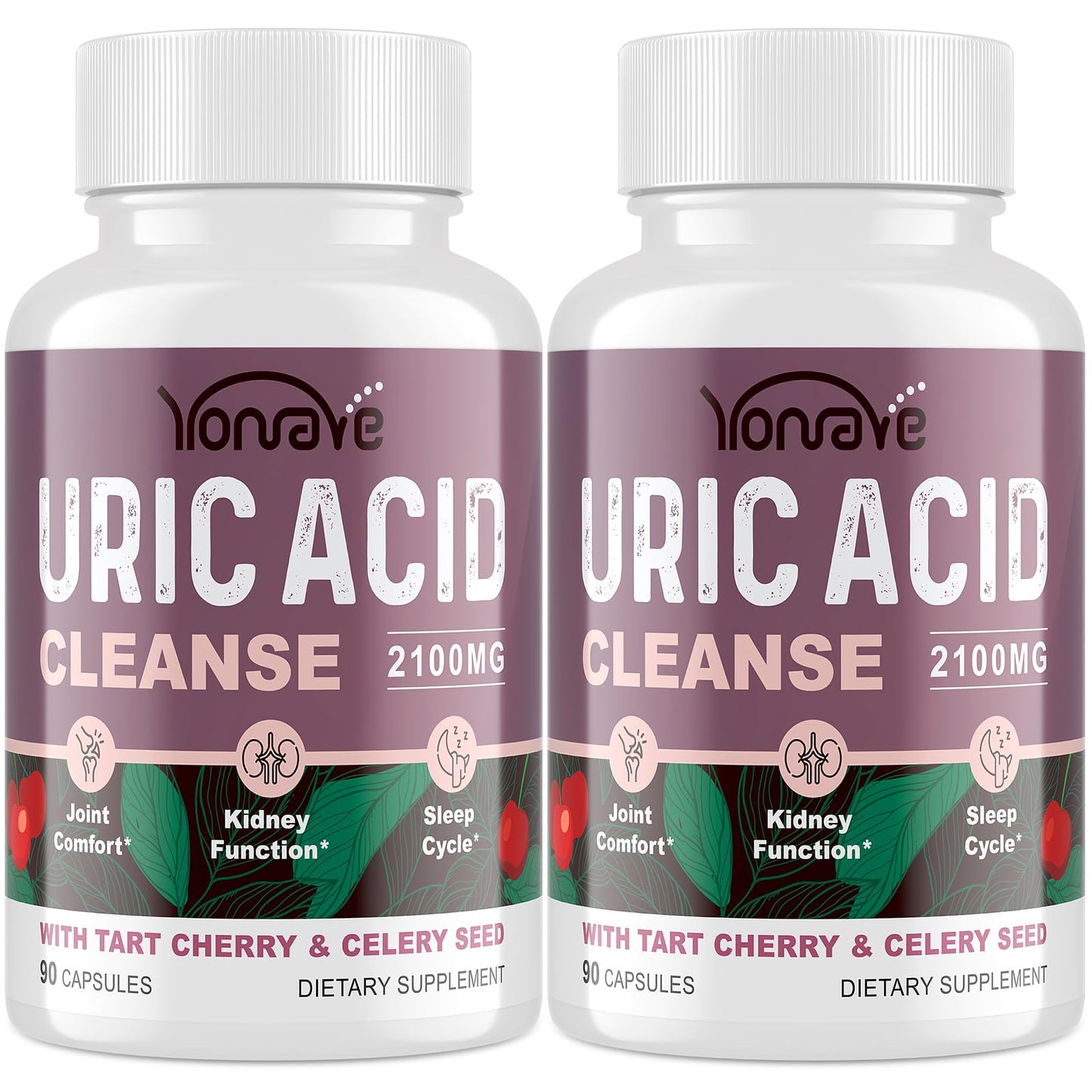 Yonrave Uric Acid Cleanse & Detox - Tart Cherry Capsules, Celery Seed Uric Acid Supplement -Joint, Kidney and Sleep - 90 Veggie Capsules（2 Bottle）
