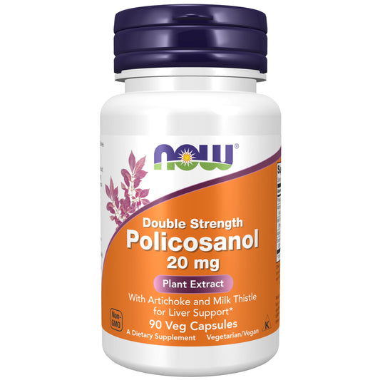 NOW Foods Supplements, Policosanol 20 mg, Double Strength, Blend of Long-Chain Fatty alcohols (LCFAs) Derived from Sugar Cane, 90 Veg Capsules