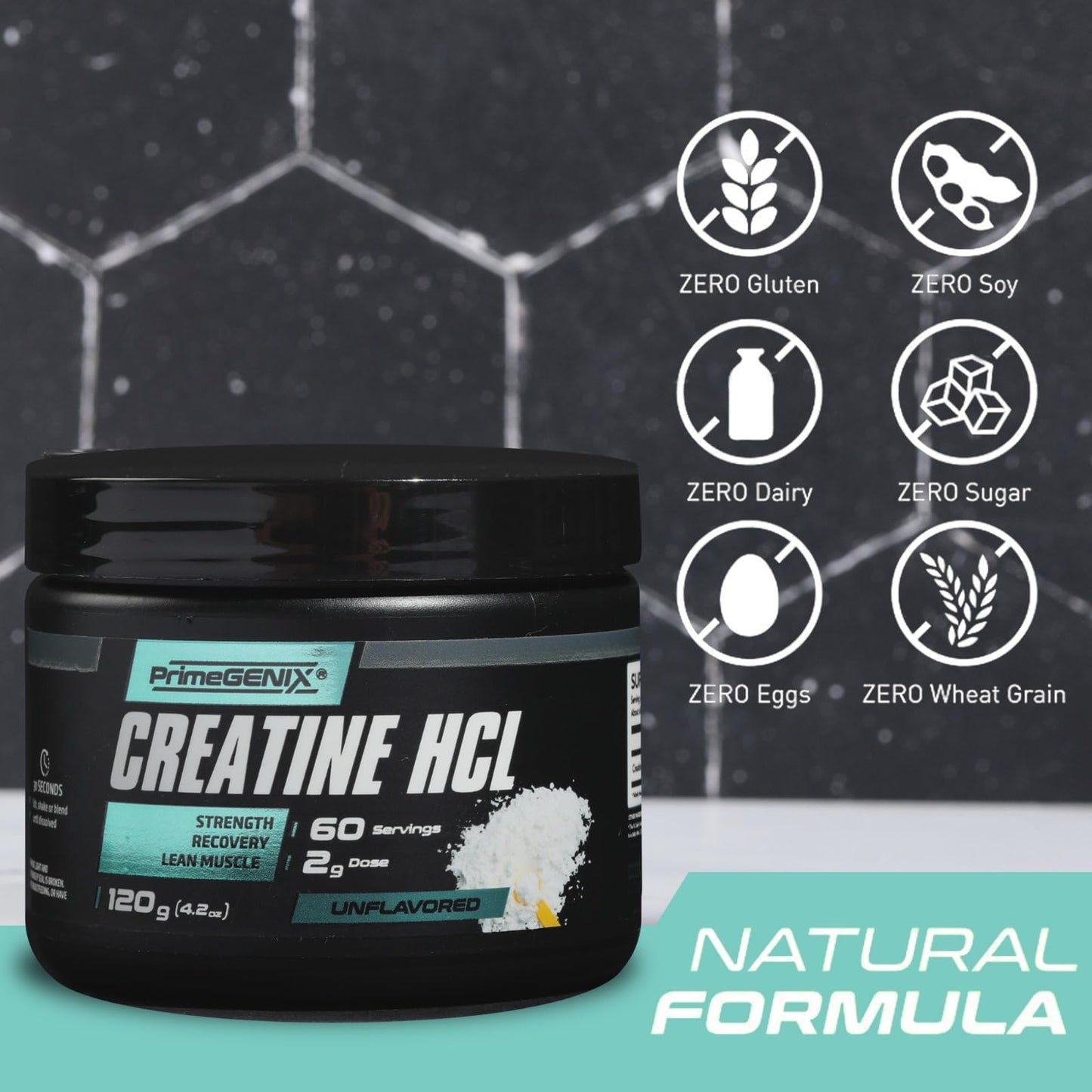 PrimeGENIX Creatine HCL Powder | Instant Creatine for Men in Their 40s, 50s and Beyond | Enhanced Solubility and Absorption for Peak Performance and Faster Recovery | Unflavored - 60 Servings