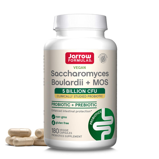Jarrow Formulas Saccharomyces Boulardii Probiotics + MOS 5 Billion CFU Probiotic Yeast for Intestinal Health Support, Gut Health Supplements for Women and Men, 180 Veggie Capsules, 180 Day Supply