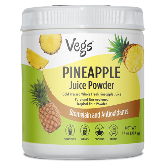 Vegs Pineapple Juice Powder Freeze Dried Organic Pineapple Powder with Bromelain  Antioxidants Sugar free Pineapple Juice Concentrate Fruit Powder for Smoothies Shakes Baking  Drinks 14 Oz