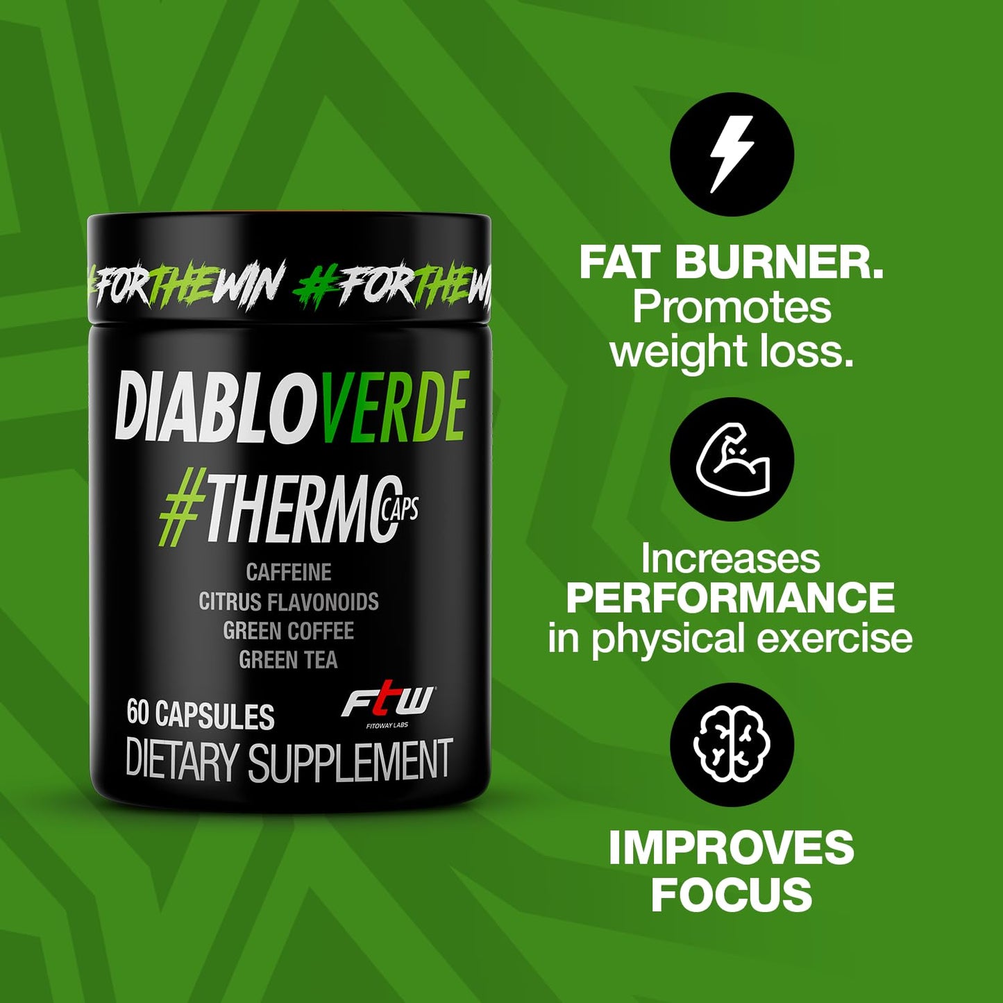 Diablo Verde Thermo Caps - 395mg Caffeine, Citrus, Green Coffee, Green Tea - 60 Capsules, 60 Servings