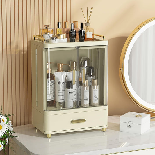 Webetop Skincare Organizers, Makeup Storage Organizer with Drawers & Magnetic Doors, 15.3" Tall Cosmetic Display Cases for Vanity, Countertop, Bathroom, Dresser, Transparent Dustproof Beauty Organizer