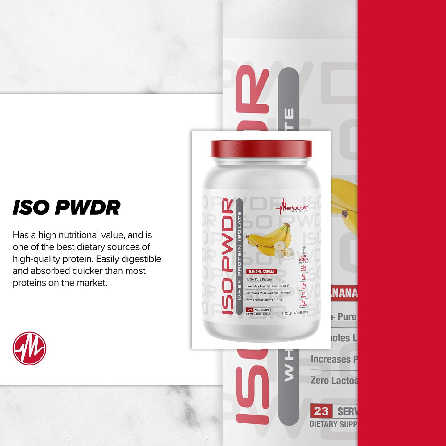 Metabolic Nutrition Whey Protein Isolate ISO PWDR Birthday Cake, 1.54lb, 23 Servings, 26g Protein, Fast Digesting, Zero Carbs, Delicious Flavor, Zero Very Low Carbs & Fat, Zero Lactose