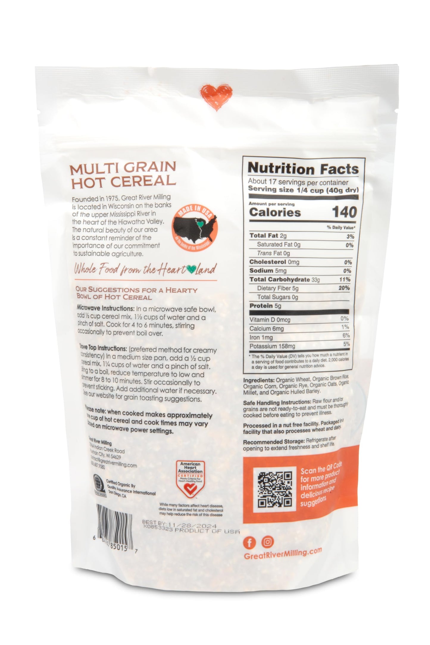 Great River Organic Milling Hot Cereal MultiGrain Cereal Organic 24 Oz Pack Of 4